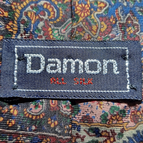 Vintage Damon 💯 Silk Designer Necktie 56" x 3.25" Floral Blue/Red Made in 🇺🇸 - Picture 4 of 9